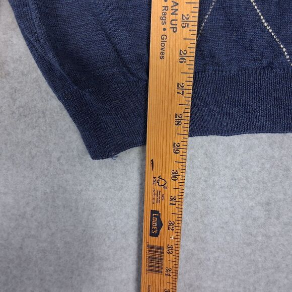 Lyle and Scott Mens 100% Merino Wool Sweater XL Blue Argyle Classic Golf Preppy - Picture 6 of 7